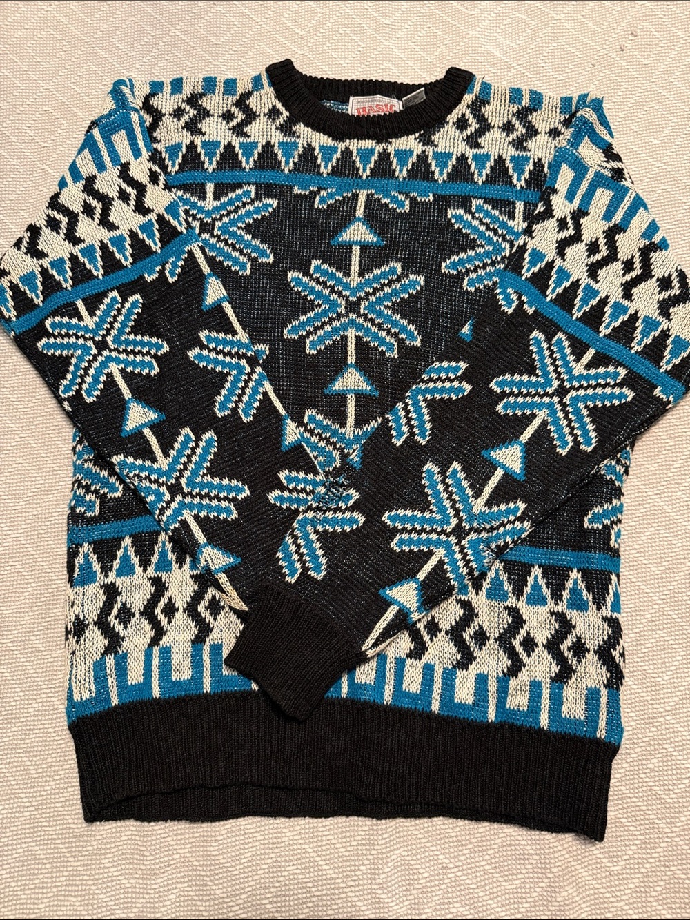 Unisex Vintage Mushroom Geometric Pattern Knit Sweater
